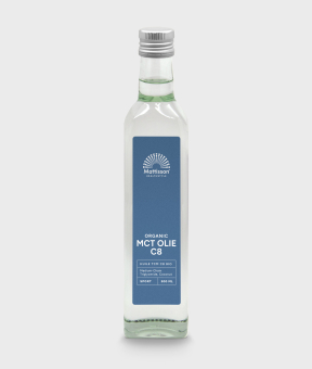 Biologische MCT olie C8 500 ml, uit kokos, ondersteunt vetverbranding.