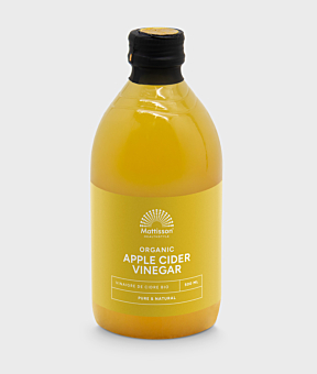 Biologische appelciderazijn puur 500 ml, ongefilterd en ongepasteuriseerd.
