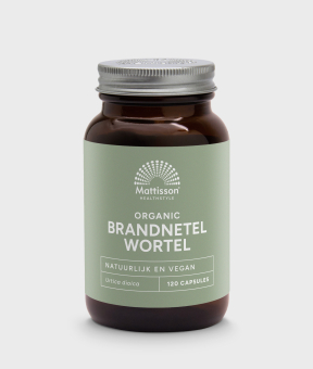 Biologische brandnetelwortel 210 mg capsules, traditioneel gebruikt bij prostaatklachten.