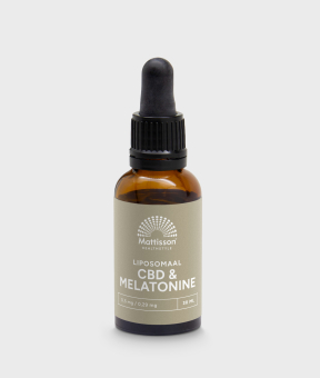 Vegan liposomaal CBD met melatonine, ondersteunt nachtrust en ontspanning.