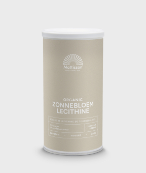 Biologische zonnebloem lecithine 95% poeder, rijk aan fosfolipiden.