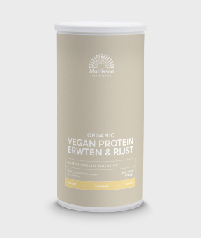 Organic vegan protein erwten-rijst vanille, complete plantaardige eiwitmix.